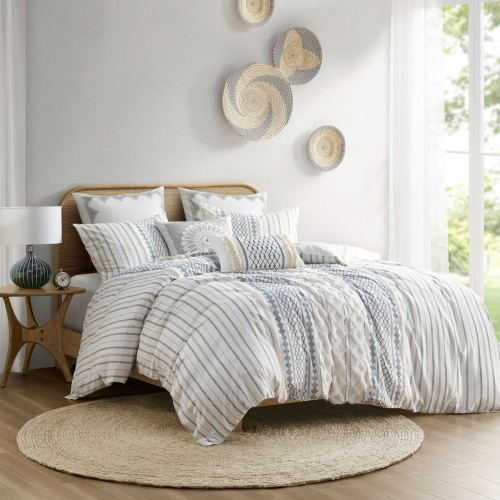 King Cal King Cotton Printed Duvet Cover Set With Chenille