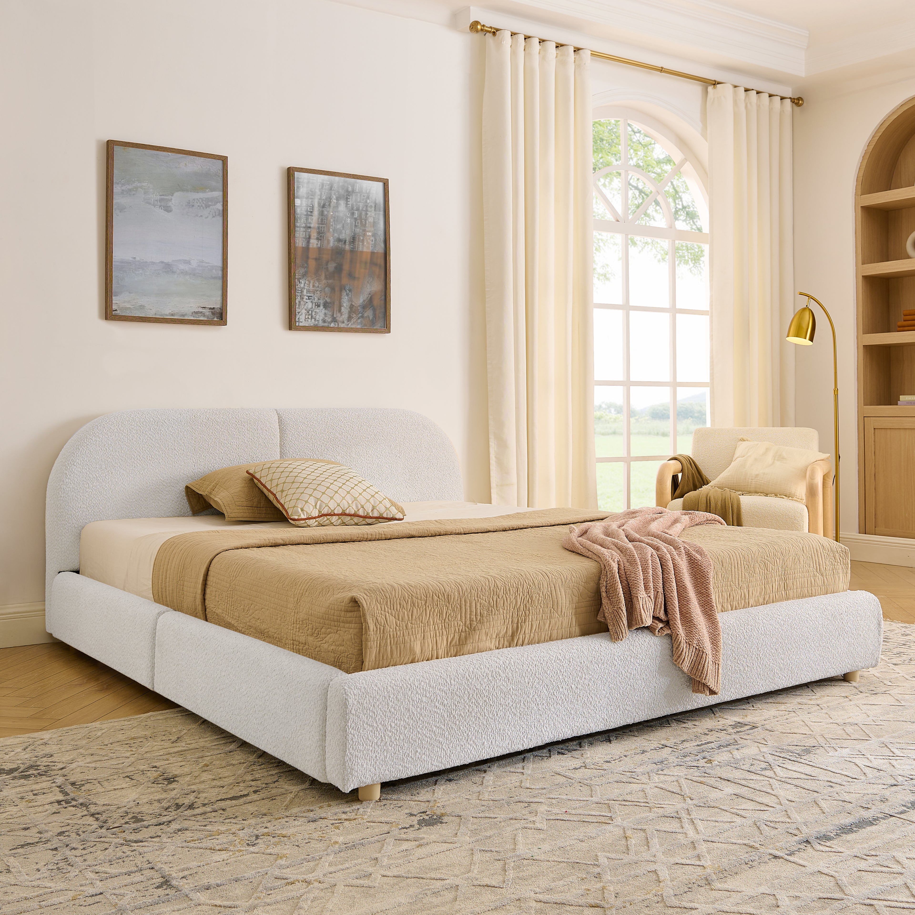 Queen Size Upholstered Bed Frame Modern Minimalist Style