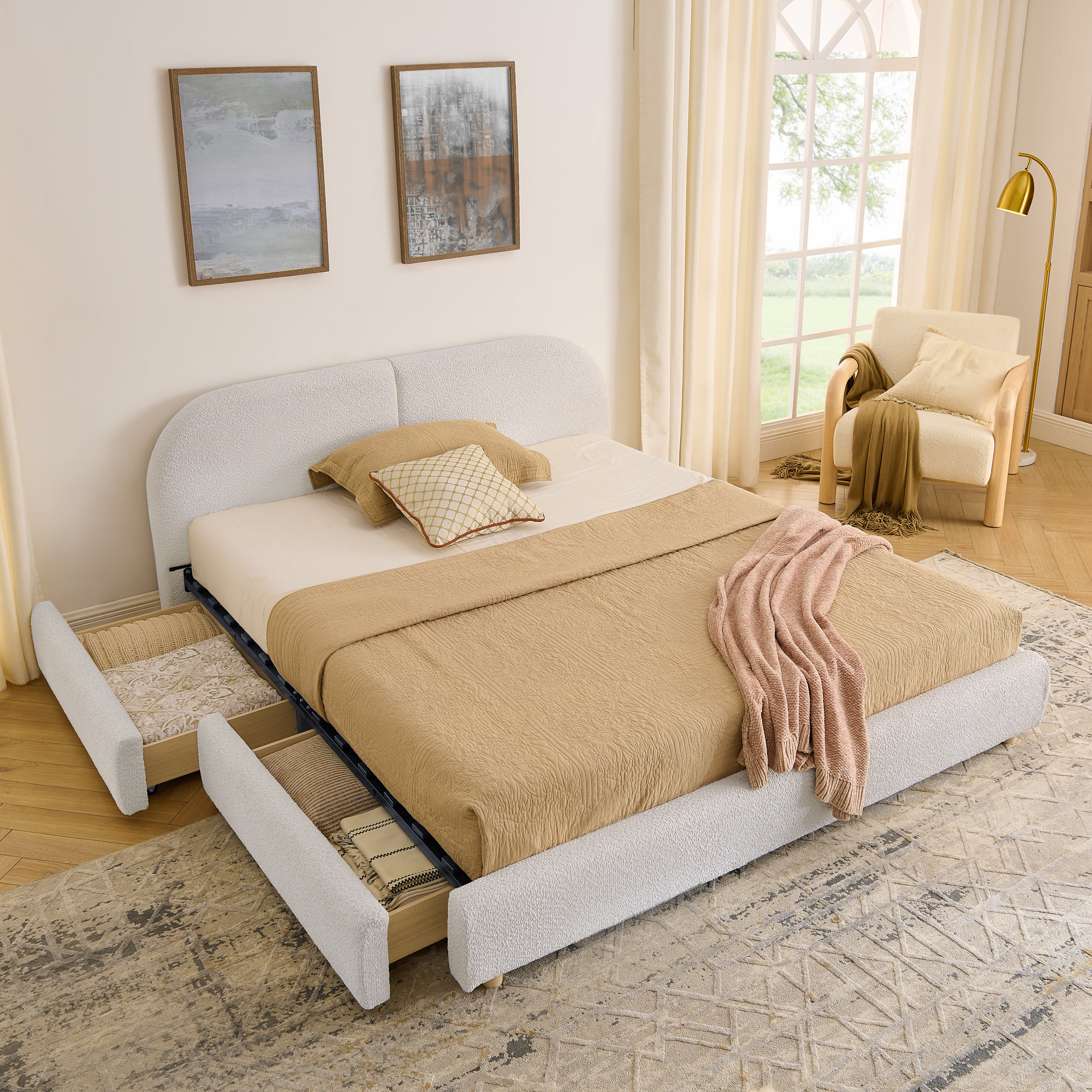 Queen Size Upholstered Bed Frame Modern Minimalist Style