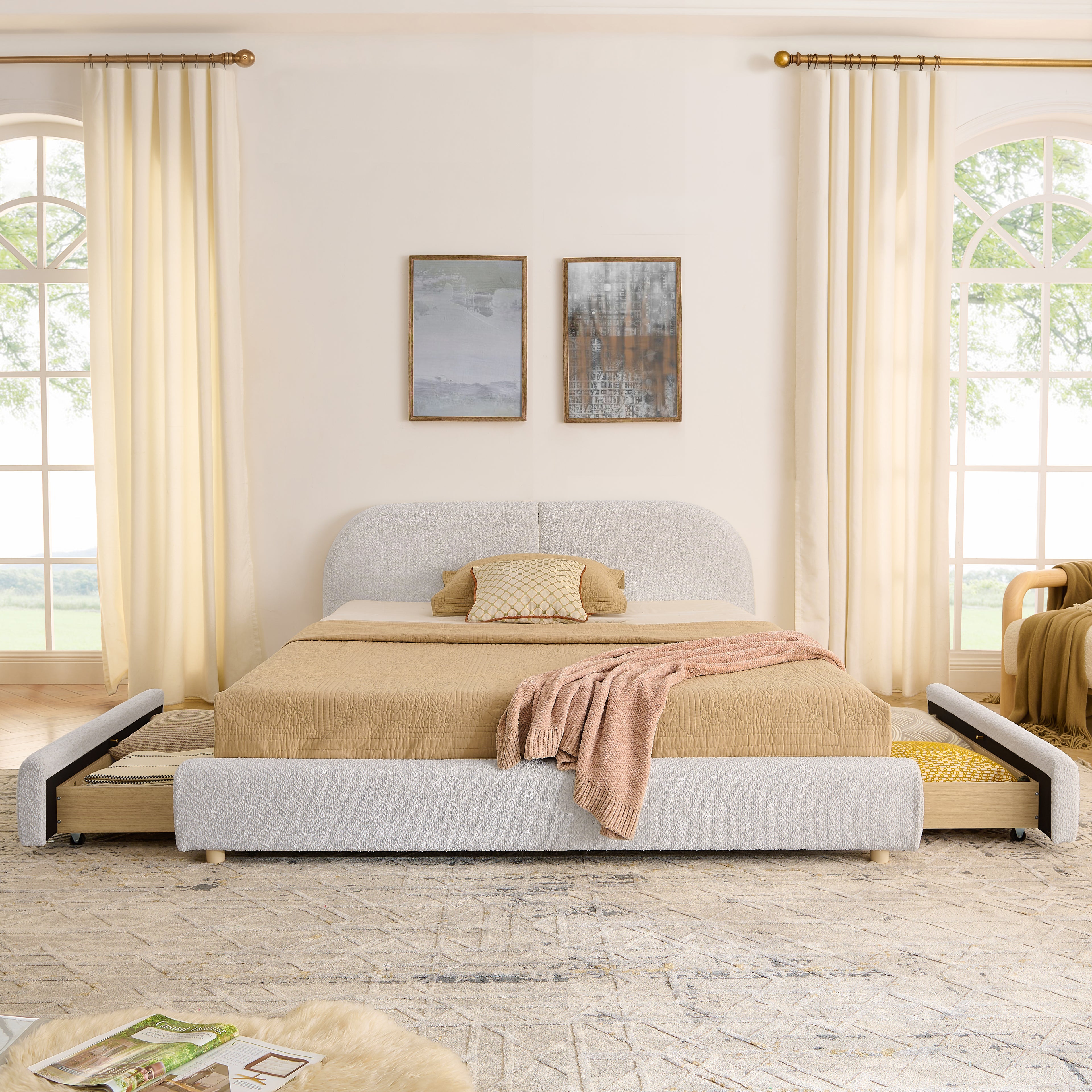 Queen Size Upholstered Bed Frame Modern Minimalist Style