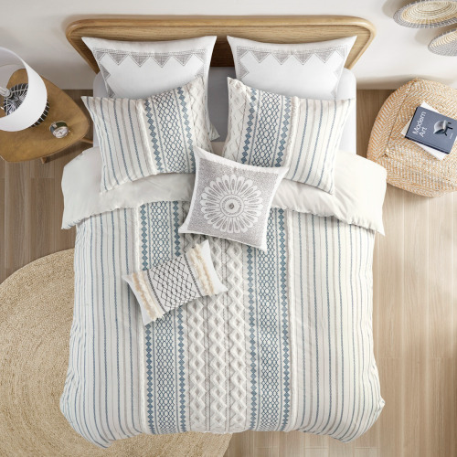 King Cal King Cotton Printed Duvet Cover Set With Chenille