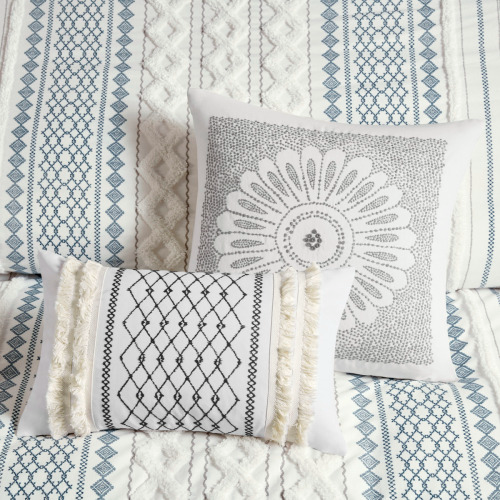 King Cal King Cotton Printed Duvet Cover Set With Chenille
